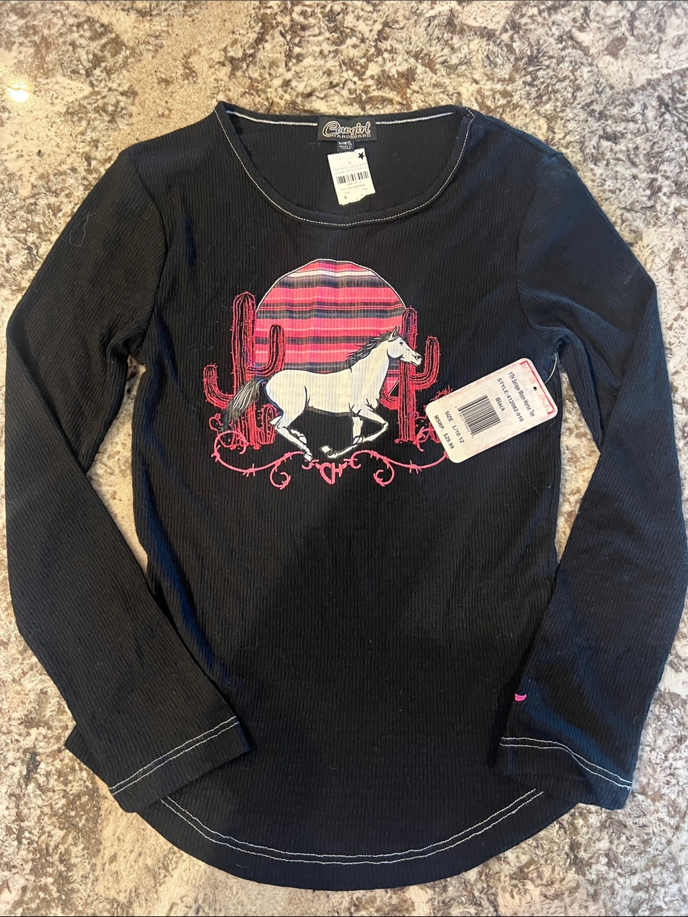 Cruel Girl Black Long-Sleeve Tee with Pink Desert Horse Graphic